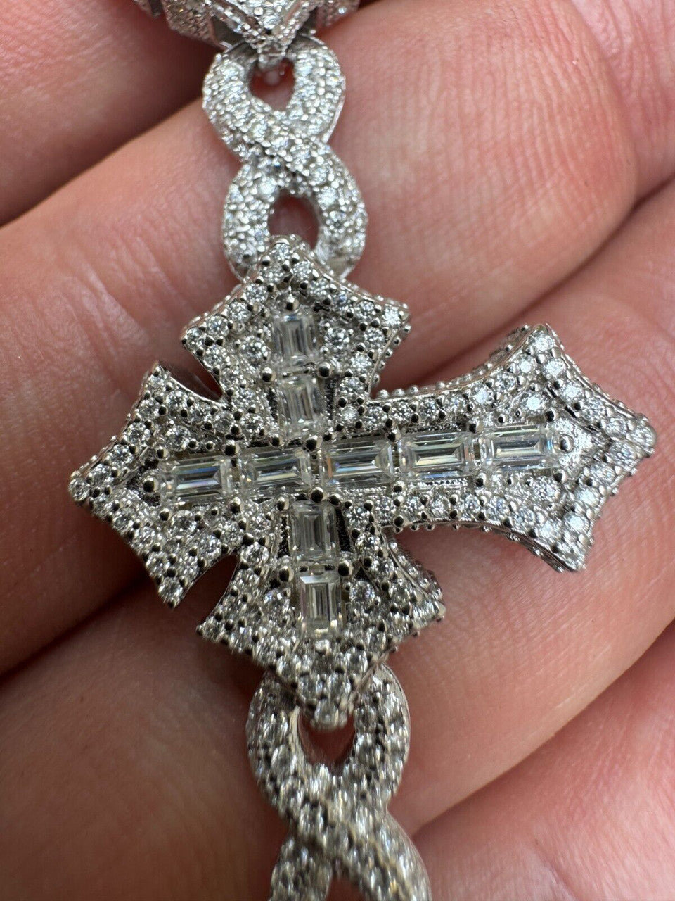 MOISSANITE Real Heavy 24mm 3D Gothic Cross Link Hip Hop Bracelet Iced 925 Silver Imported from eBay HarlemBling