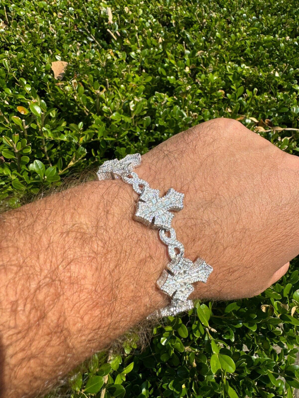 MOISSANITE Real Heavy 24mm 3D Gothic Cross Link Hip Hop Bracelet Iced 925 Silver Imported from eBay HarlemBling