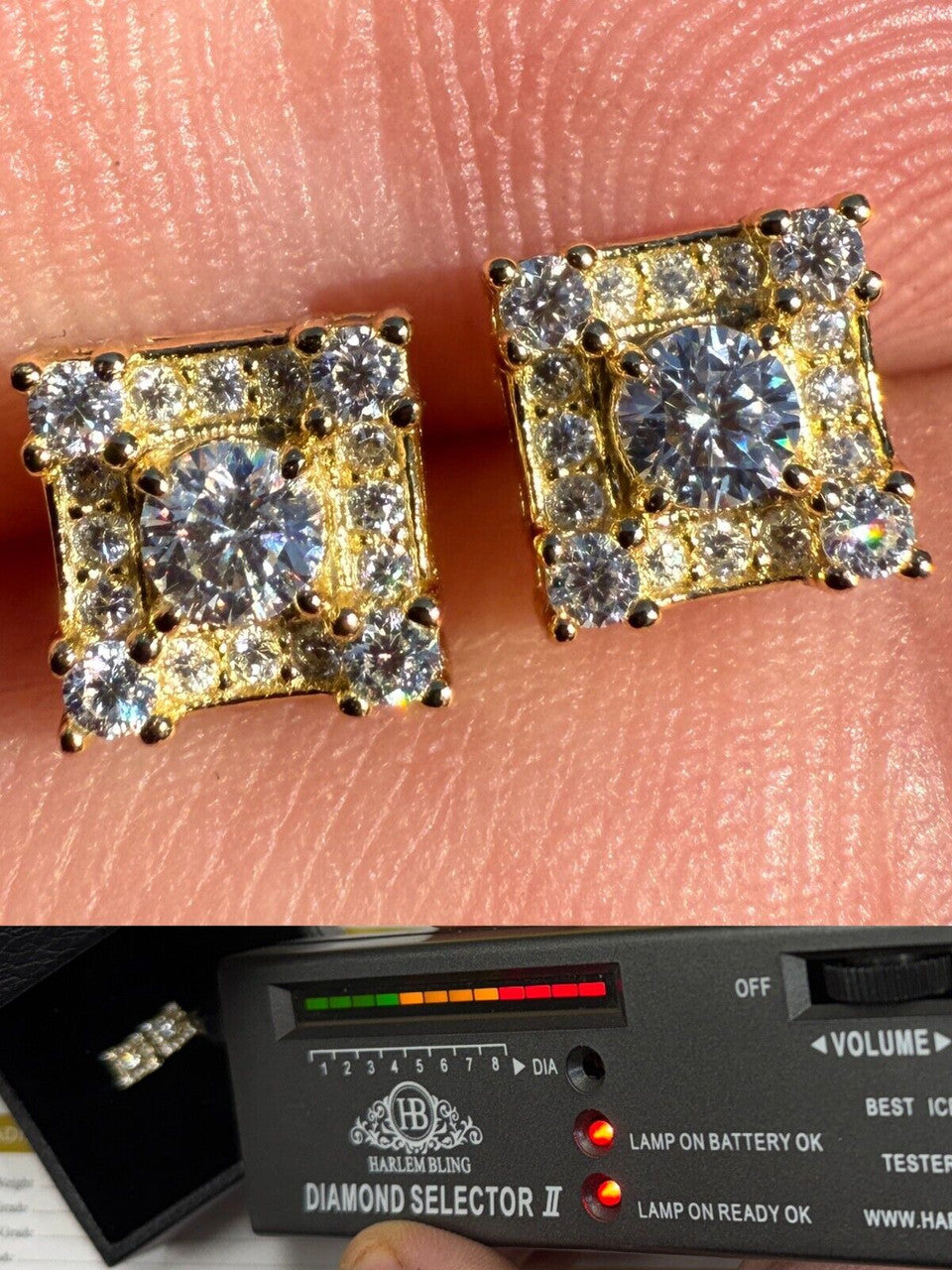 MOISSANITE Square Rapper Earrings - 14k Gold Vermeil 925 Silver - 6mm Imported from eBay HarlemBling