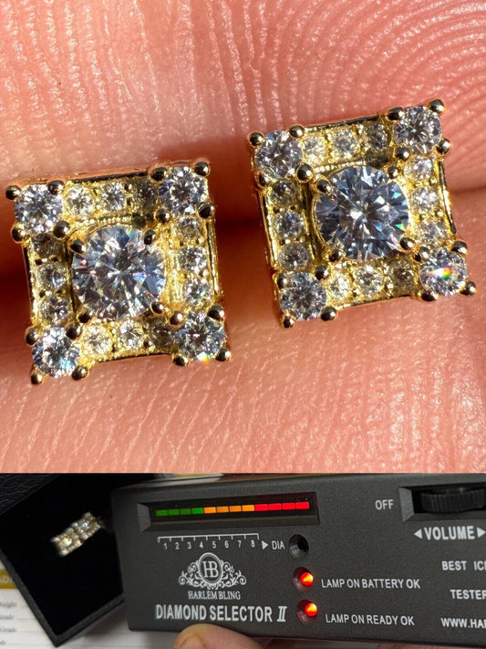 MOISSANITE Square Rapper Earrings - 14k Gold Vermeil 925 Silver - 6mm Imported from eBay HarlemBling