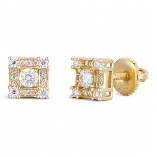 MOISSANITE Square Rapper Earrings - 14k Gold Vermeil 925 Silver - 6mm Imported from eBay HarlemBling