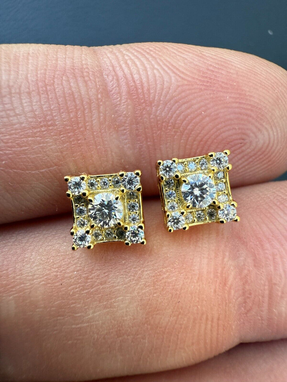 MOISSANITE Square Rapper Earrings - 14k Gold Vermeil 925 Silver - 6mm Imported from eBay HarlemBling