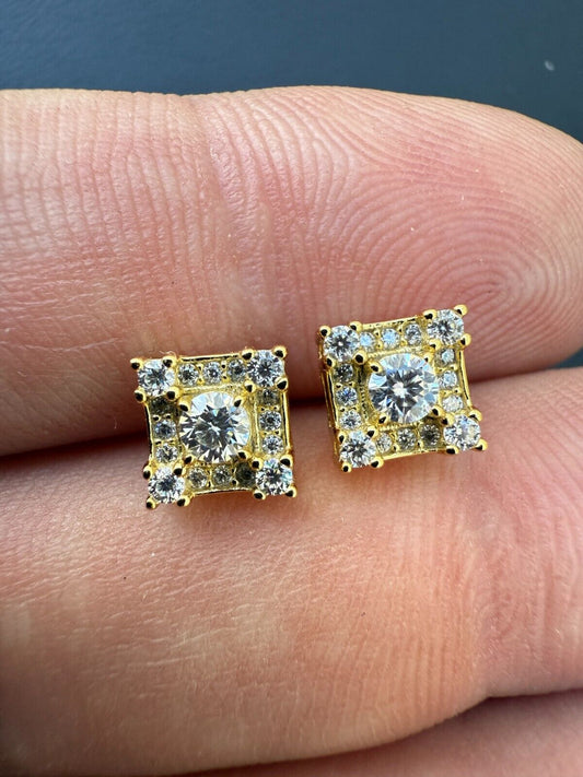 MOISSANITE Square Rapper Earrings - 14k Gold Vermeil 925 Silver - 6mm Imported from eBay HarlemBling