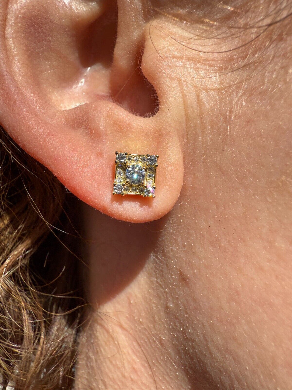 MOISSANITE Square Rapper Earrings - 14k Gold Vermeil 925 Silver - 6mm Imported from eBay HarlemBling