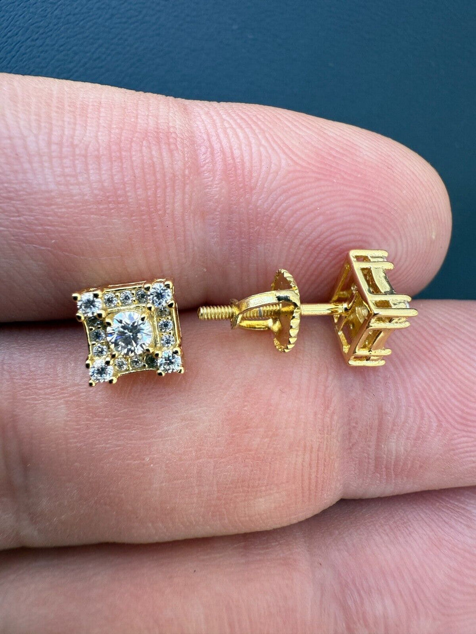 MOISSANITE Square Rapper Earrings - 14k Gold Vermeil 925 Silver - 6mm Imported from eBay HarlemBling
