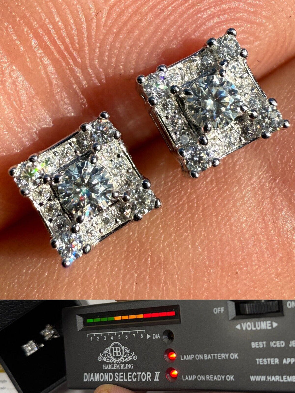 MOISSANITE Square Rapper Earrings - 925 Silver - 6mm Imported from eBay HarlemBling