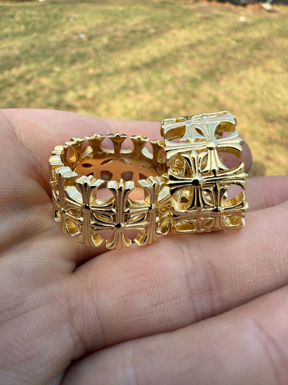Hearts Chrome Cross Ring - 14k Gold Vermeil 925 Silver - Plain