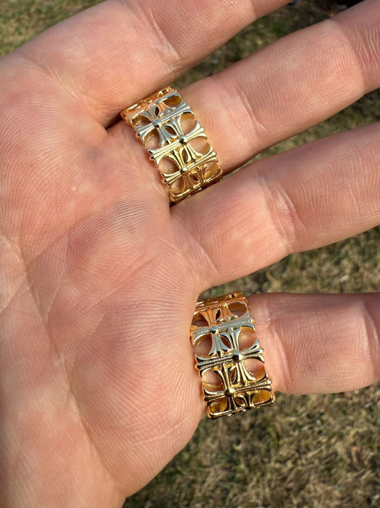 Mens Cross Ring 14k Gold Over 925 Silver 13.5mm Wedding Band Hearts Of Chrome Imported from eBay HarlemBling