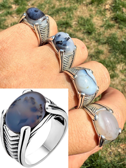 Mens Real 925 Silver Agate Natural Stone Handmade Ring Sz 6-13 NO TWO ARE ALIKE Imported from eBay HarlemBling
