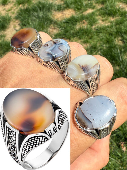 Mens Real Solid 925 Sterling Silver Agate Natural Gemstone Handmade Ring Sz 6-13 Imported from eBay HarlemBling