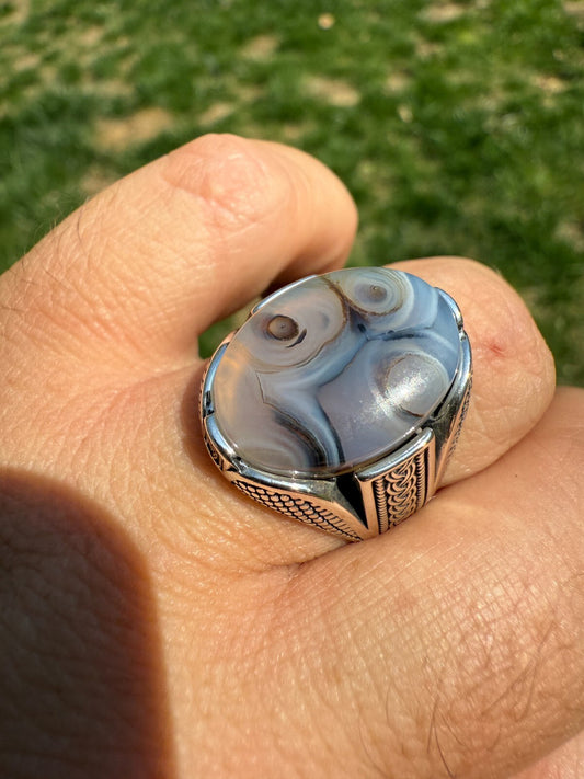 Mens Real Solid 925 Sterling Silver Agate Natural Gemstone Handmade Ring Sz 6-13 Imported from eBay HarlemBling