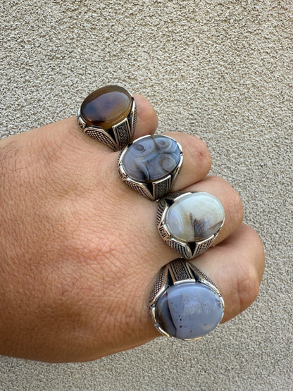 Mens Real Solid 925 Sterling Silver Agate Natural Gemstone Handmade Ring Sz 6-13 Imported from eBay HarlemBling