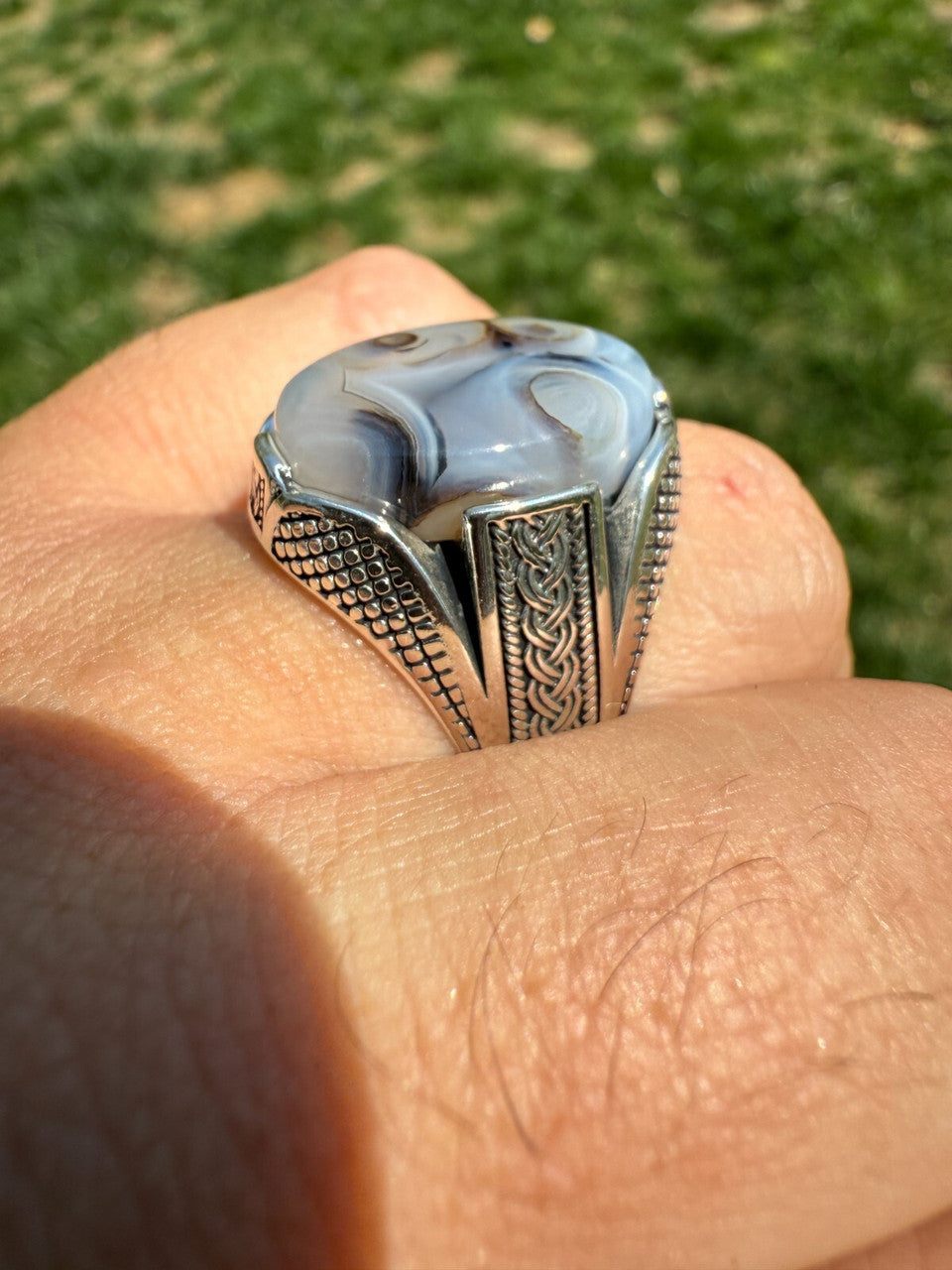 Mens Real Solid 925 Sterling Silver Agate Natural Gemstone Handmade Ring Sz 6-13 Imported from eBay HarlemBling