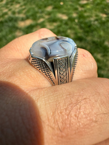 Mens Real Solid 925 Sterling Silver Agate Natural Gemstone Handmade Ring Sz 6-13 Imported from eBay HarlemBling