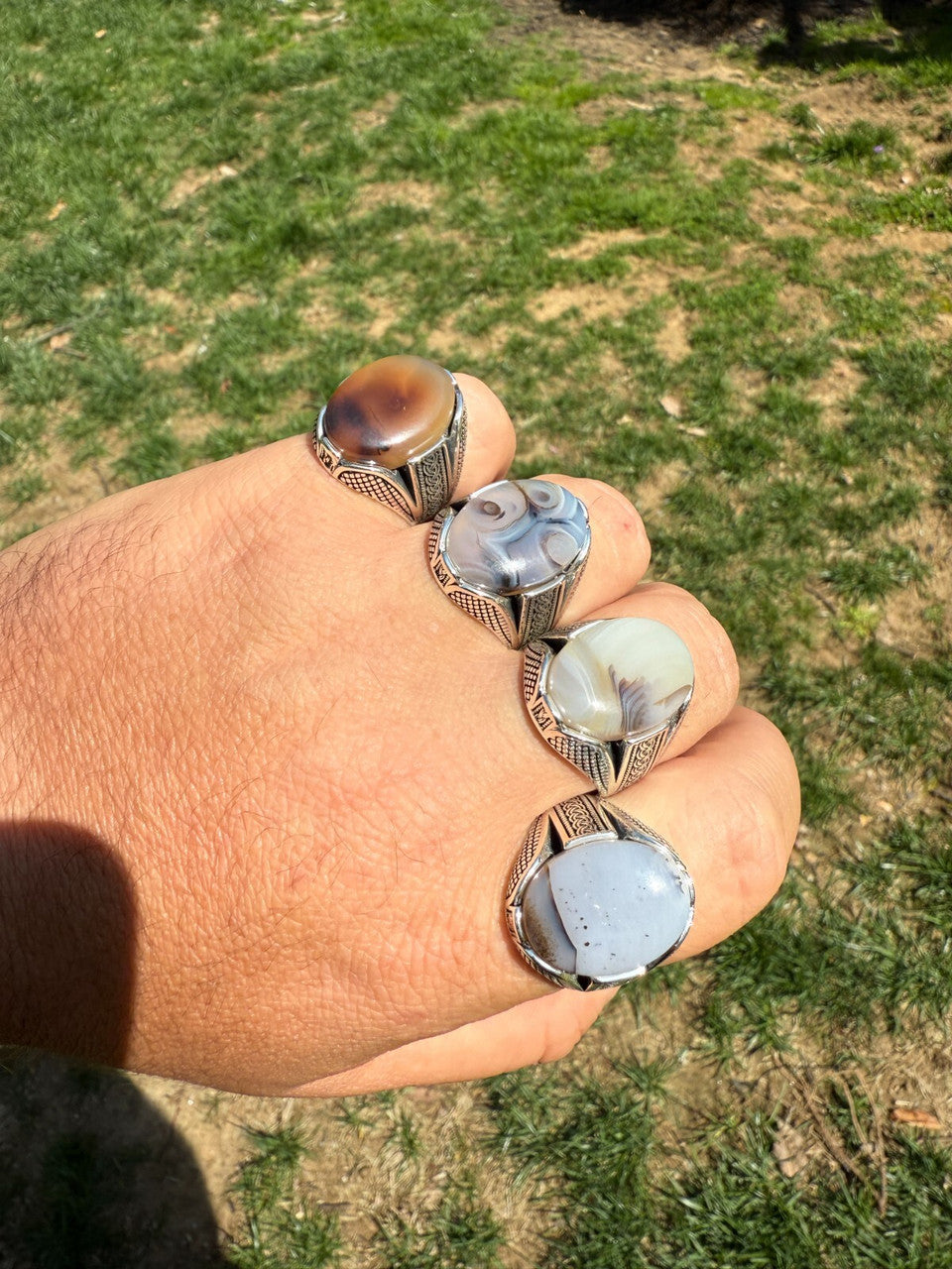 Mens Real Solid 925 Sterling Silver Agate Natural Gemstone Handmade Ring Sz 6-13 Imported from eBay HarlemBling