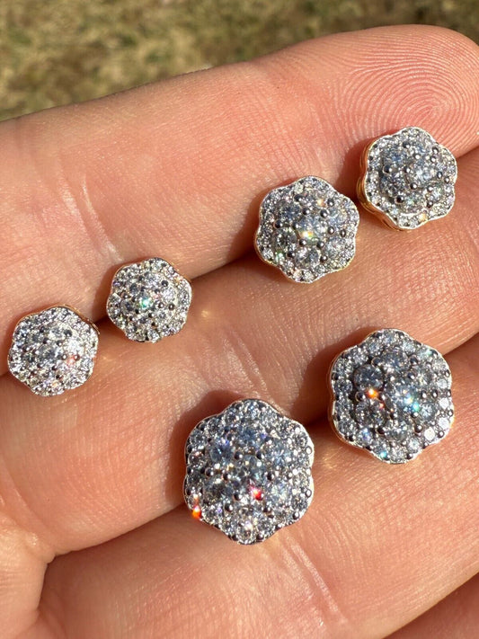 Micropave Cluster Iced Out Earrings - 14k Gold Vermeil 925 Silver - CZ Stones - 7.5mm-12mm EARRINGS HarlemBling