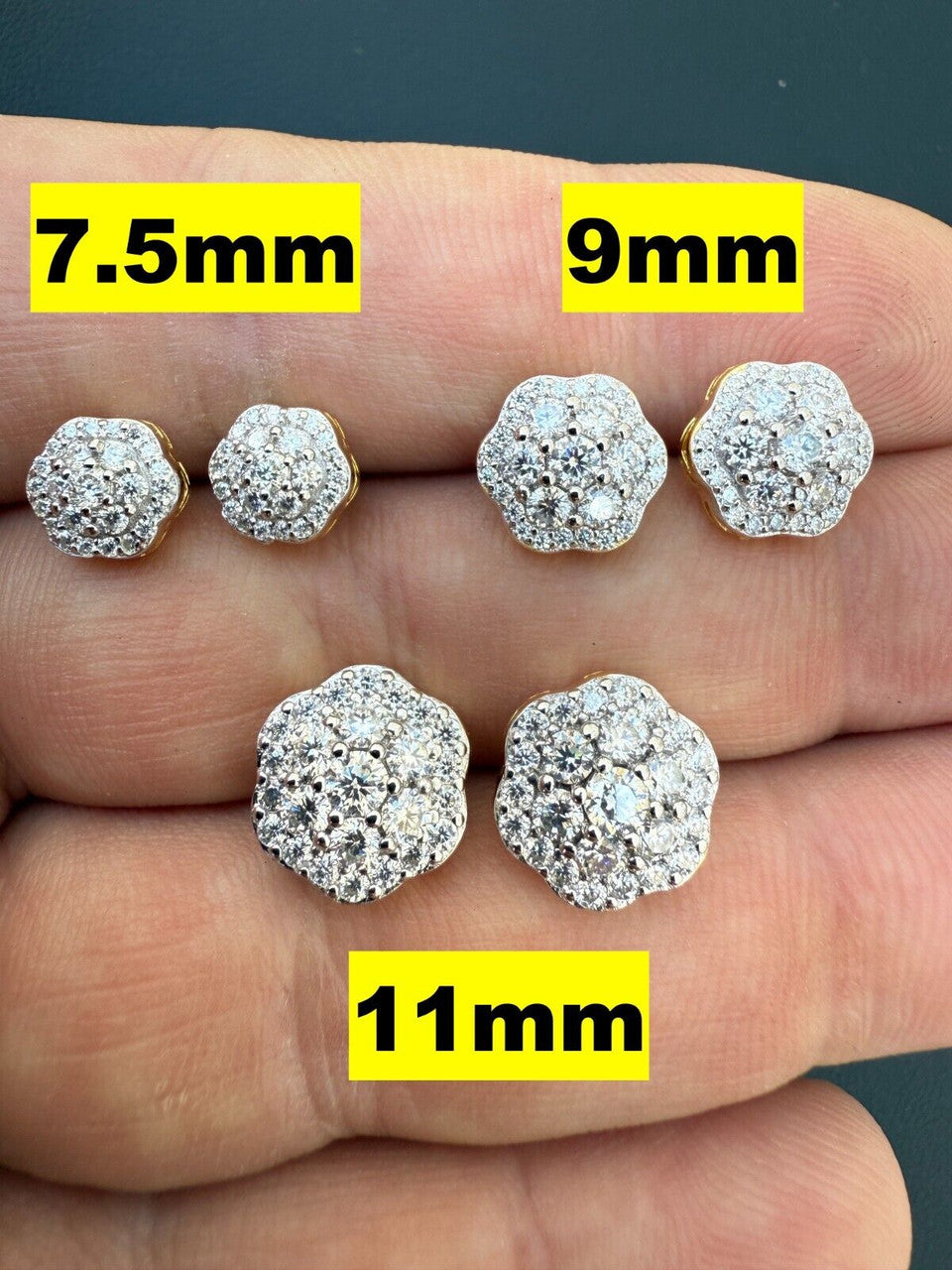 Micropave Cluster Iced Out Earrings - 14k Gold Vermeil 925 Silver - CZ Stones - 7.5mm-12mm EARRINGS HarlemBling