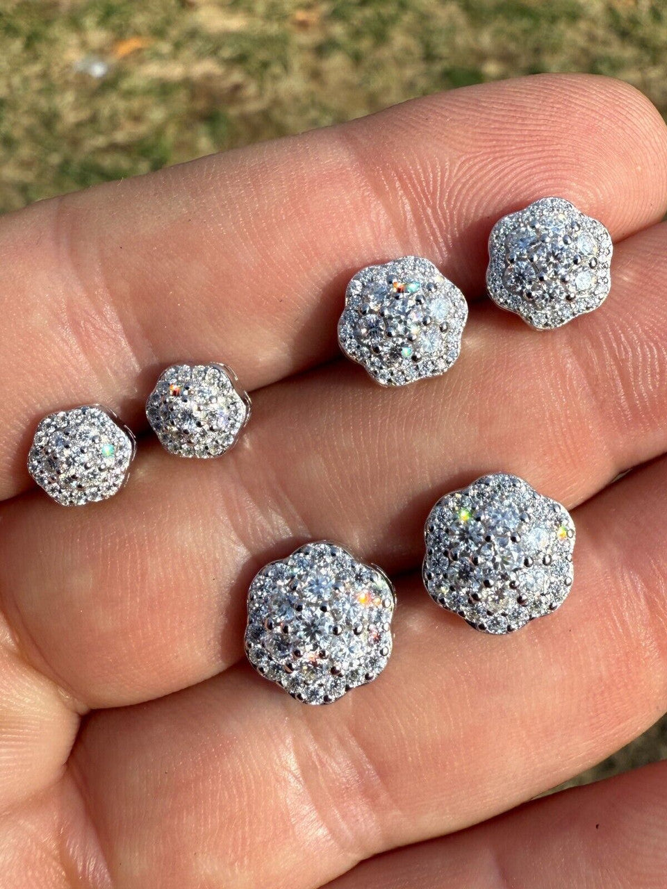 Micropave Cluster Iced Out Earrings - 925 Silver - CZ Stones - 7.5mm-12mm EARRINGS HarlemBling