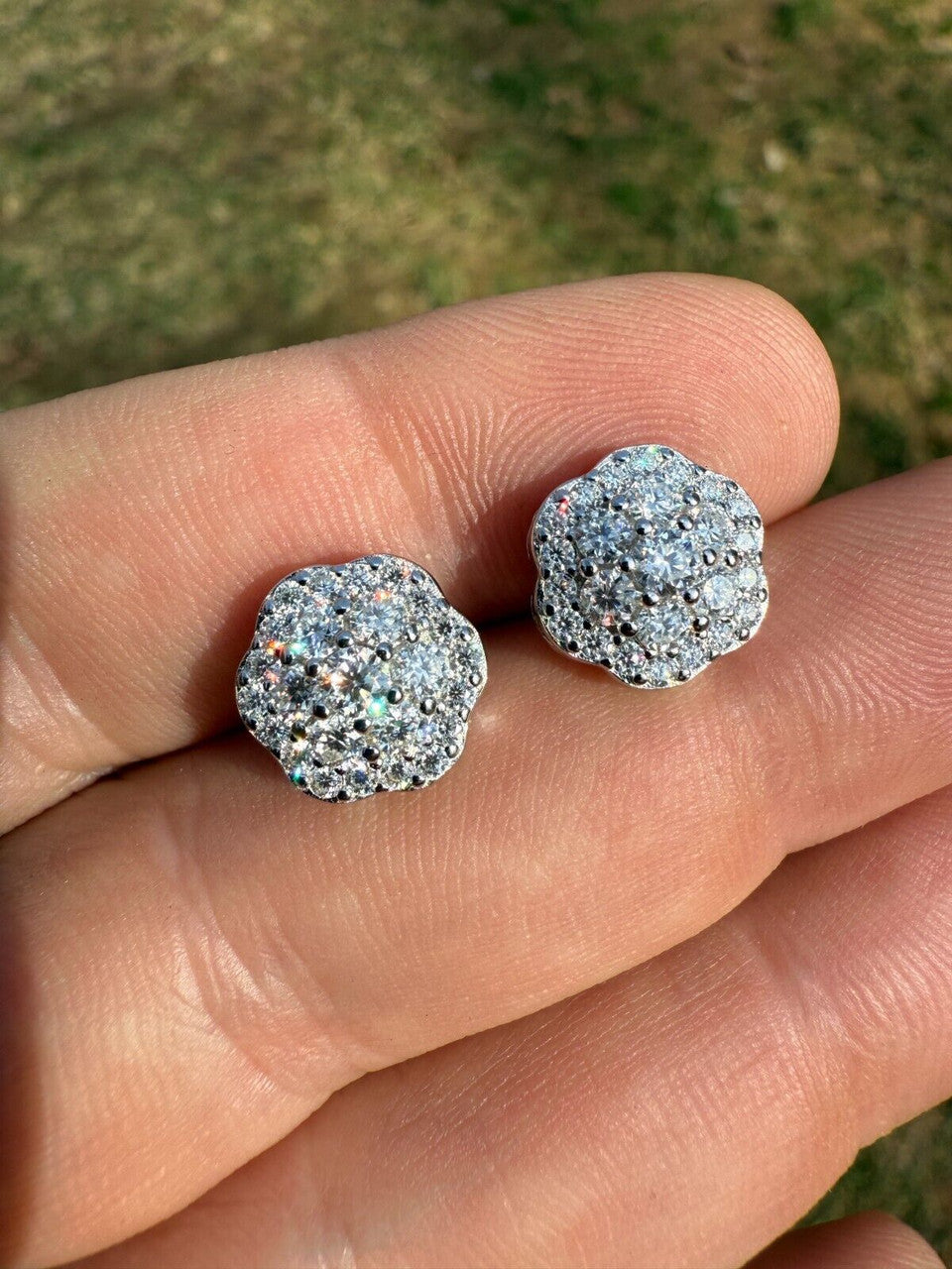 Micropave Cluster Iced Out Earrings - 925 Silver - CZ Stones - 7.5mm-12mm EARRINGS HarlemBling