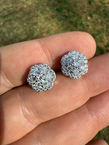 Micropave Cluster Iced Out Earrings - 925 Silver - CZ Stones - 7.5mm-12mm EARRINGS HarlemBling