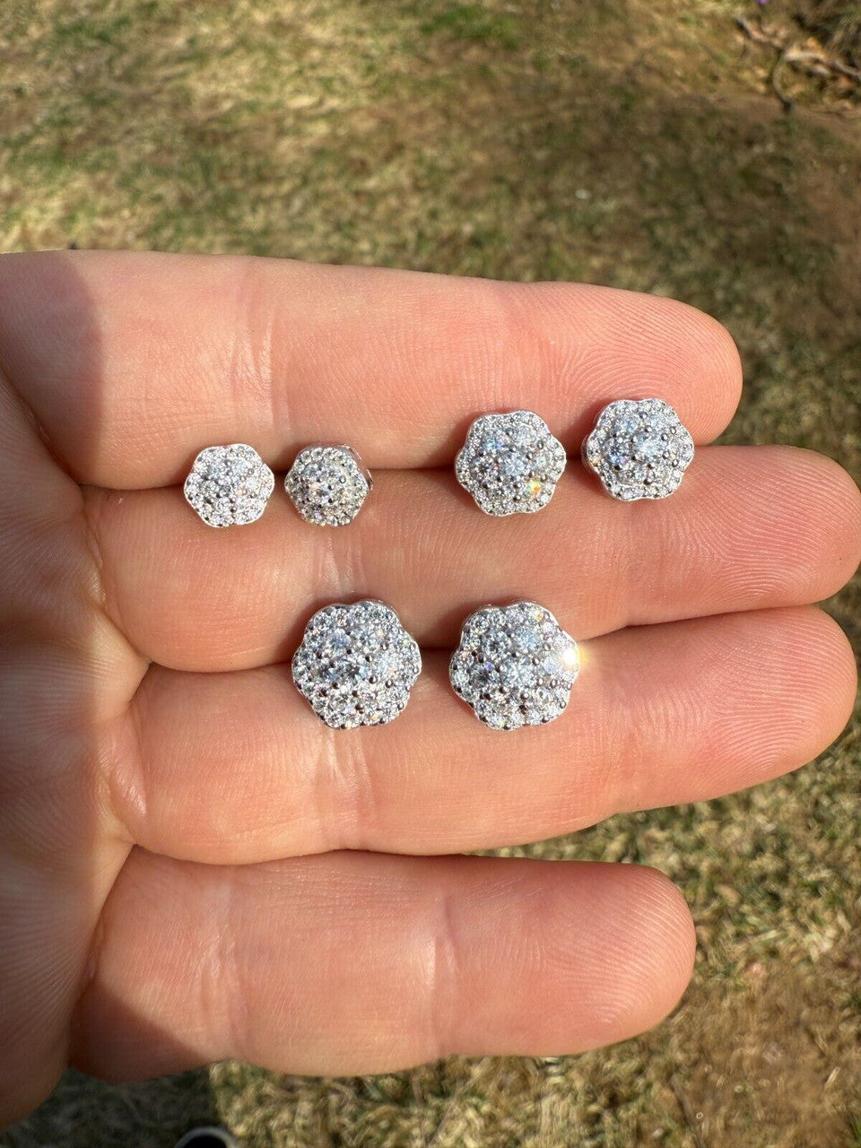 Micropave Cluster Iced Out Earrings - 925 Silver - CZ Stones - 7.5mm-12mm EARRINGS HarlemBling