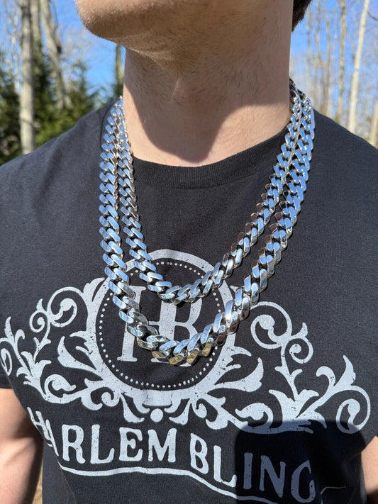 Monaco Cuban Chain Necklace HOLLOW - Rhodium Finish 925 Sterling Silver - 16"-28" - 9mm-15mm EVERYDAY ESSENTIALS HarlemBling
