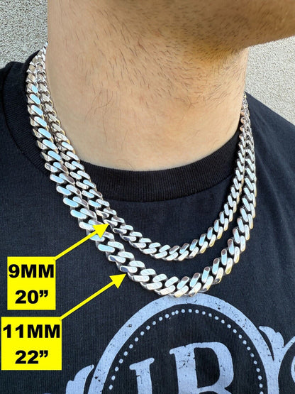 Monaco Cuban Chain Necklace HOLLOW - Rhodium Finish 925 Sterling Silver - 16"-28" - 9mm-15mm EVERYDAY ESSENTIALS HarlemBling