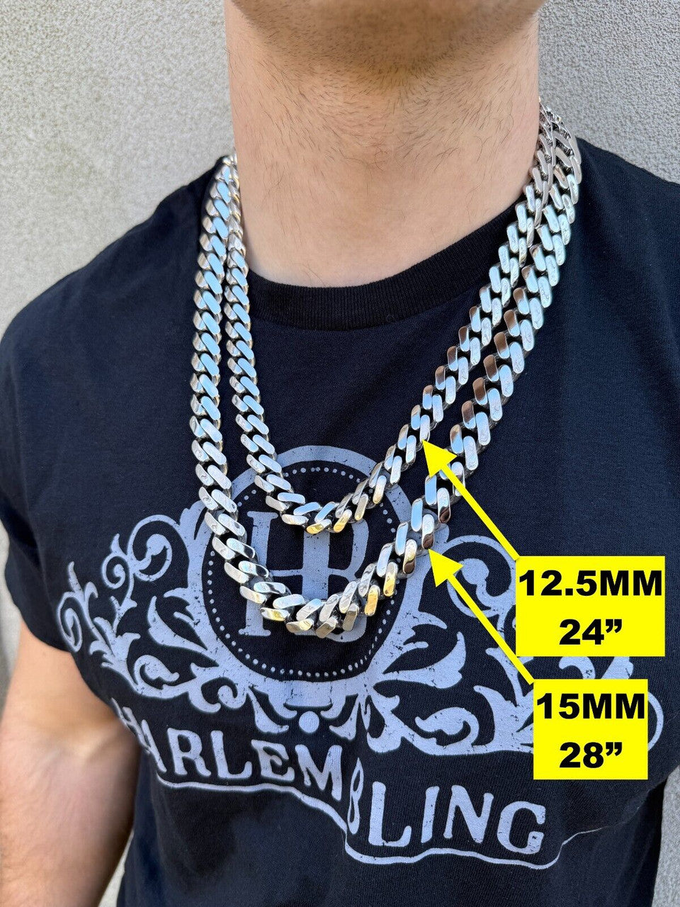 Monaco Cuban Chain Necklace HOLLOW - Rhodium Finish 925 Sterling Silver - 16"-28" - 9mm-15mm EVERYDAY ESSENTIALS HarlemBling