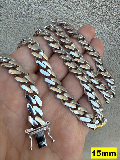 Monaco Cuban Chain Necklace HOLLOW - Rhodium Finish 925 Sterling Silver - 16"-28" - 9mm-15mm EVERYDAY ESSENTIALS HarlemBling