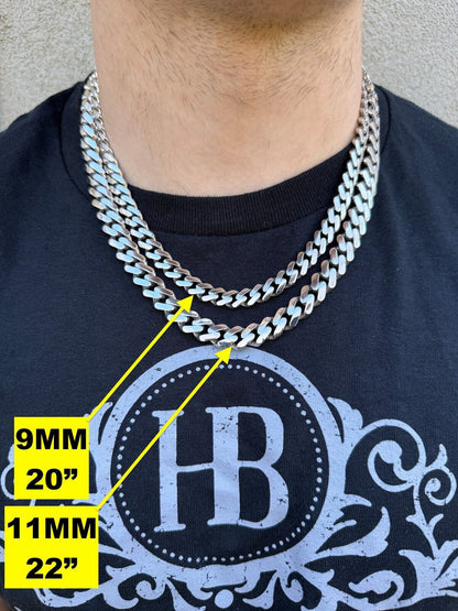 Monaco Cuban Chain Necklace HOLLOW - Rhodium Finish 925 Sterling Silver - 16"-28" - 9mm-15mm EVERYDAY ESSENTIALS HarlemBling
