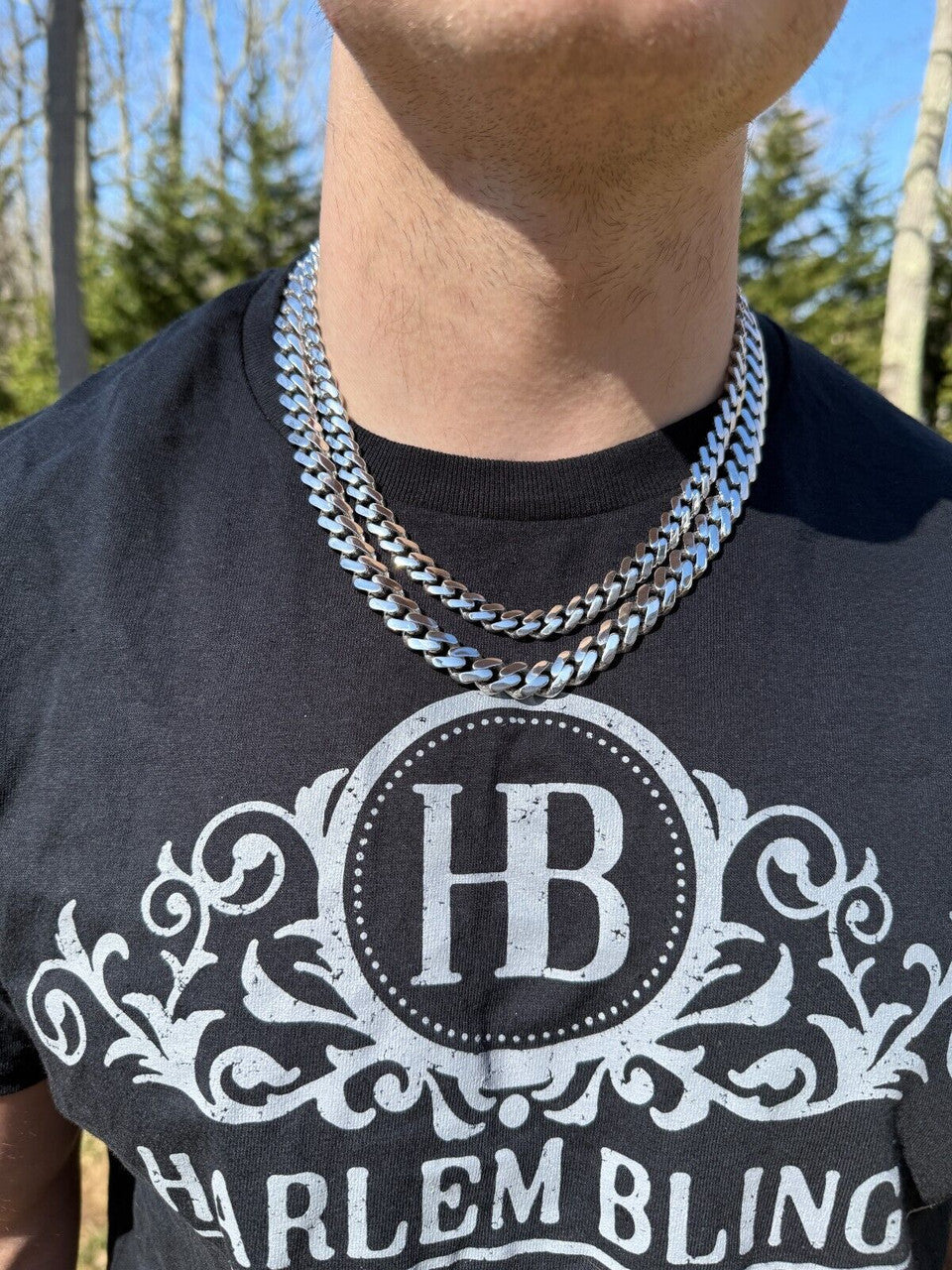 Monaco Cuban Chain Necklace HOLLOW - Rhodium Finish 925 Sterling Silver - 16"-28" - 9mm-15mm EVERYDAY ESSENTIALS HarlemBling
