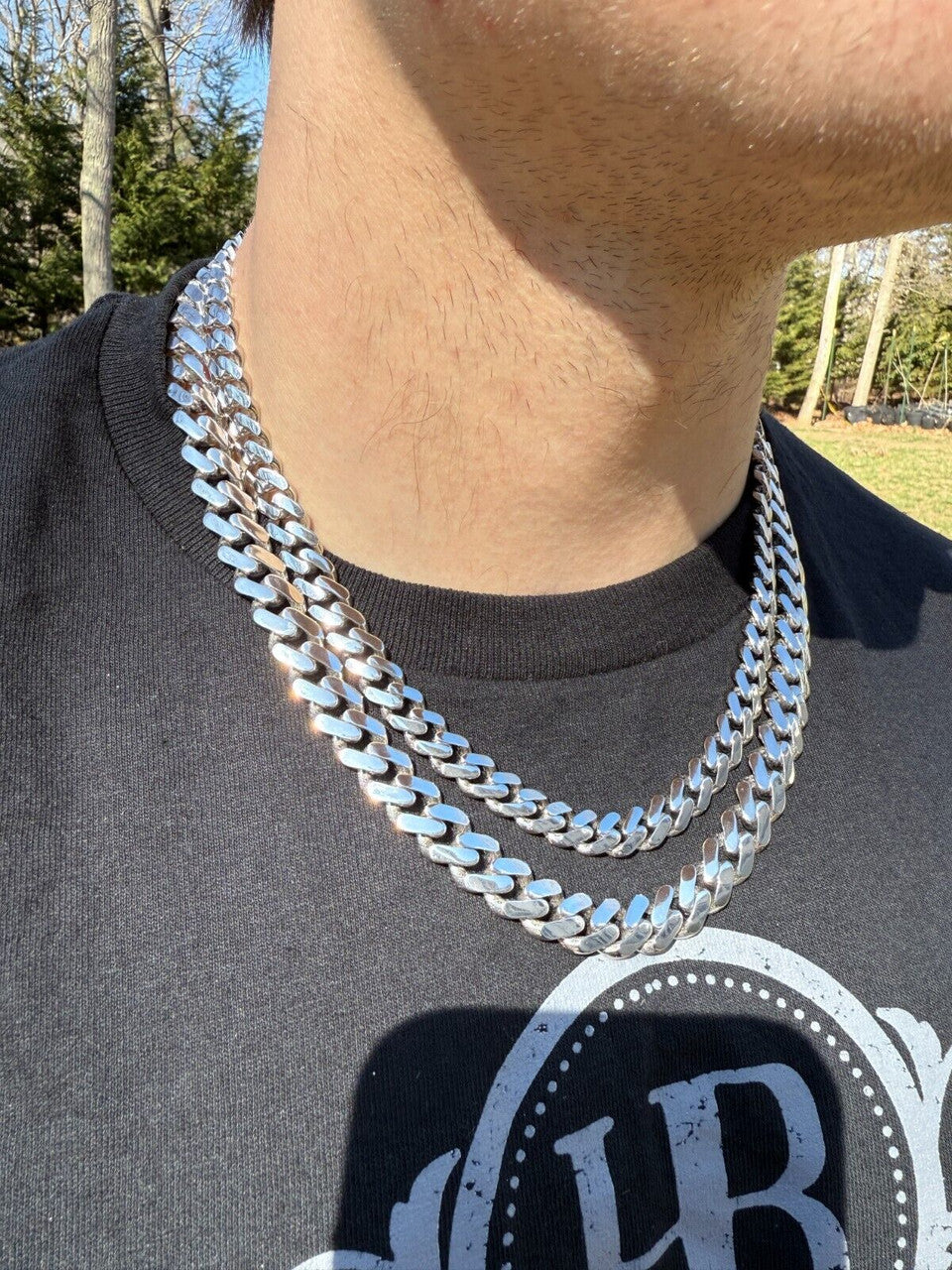 Monaco Cuban Chain Necklace HOLLOW - Rhodium Finish 925 Sterling Silver - 16"-28" - 9mm-15mm EVERYDAY ESSENTIALS HarlemBling