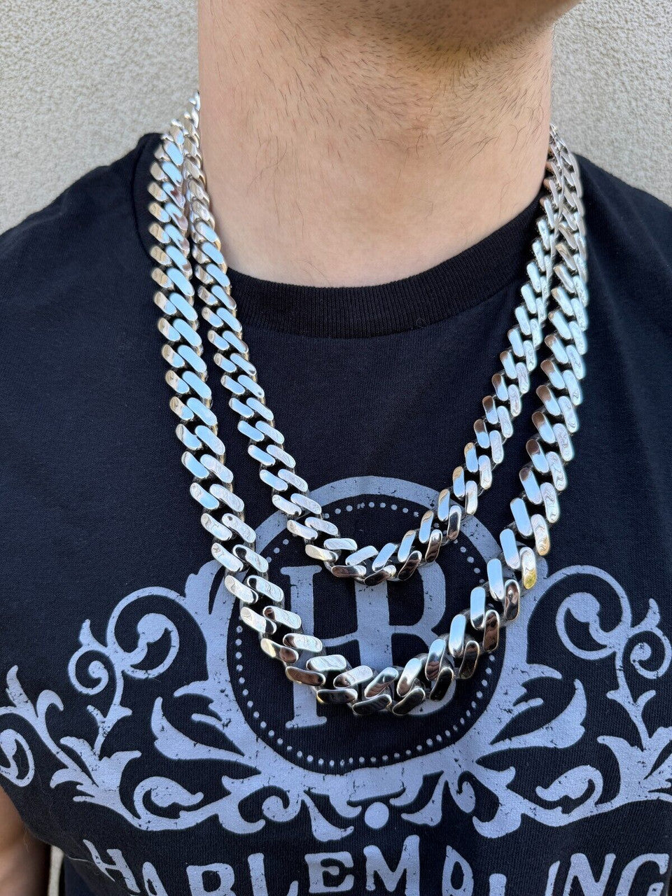 Monaco Cuban Chain Necklace HOLLOW - Rhodium Finish 925 Sterling Silver - 16"-28" - 9mm-15mm EVERYDAY ESSENTIALS HarlemBling