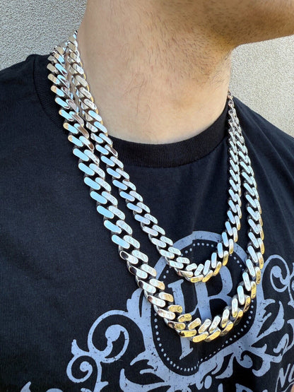 Monaco Cuban Chain Necklace HOLLOW - Rhodium Finish 925 Sterling Silver - 16"-28" - 9mm-15mm EVERYDAY ESSENTIALS HarlemBling