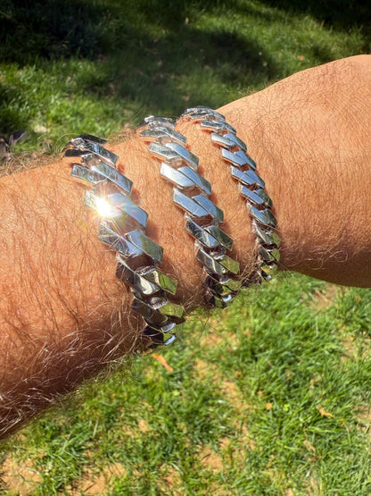 Monaco Prong Cuban Bracelet HOLLOW - Rhodium Finish 925 Sterling Silver - 7"-9" - 9mm-13mm EVERYDAY ESSENTIALS HarlemBling