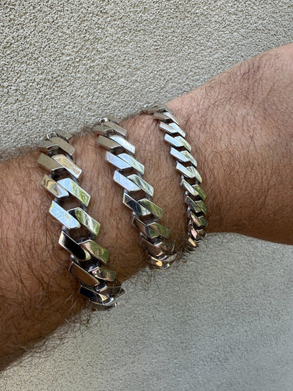 Monaco Prong Cuban Bracelet HOLLOW - Rhodium Finish 925 Sterling Silver - 7"-9" - 9mm-13mm EVERYDAY ESSENTIALS HarlemBling