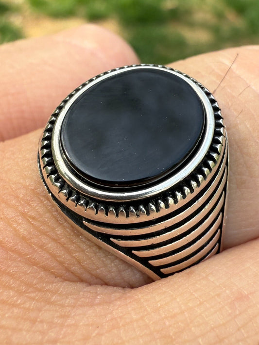 Night Sky Ring - 925 Silver Oxidized - Genuine Black Onyx Stone RINGS HarlemBling