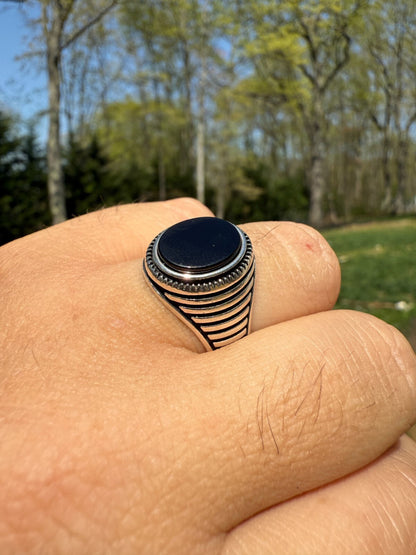 Night Sky Ring - 925 Silver Oxidized - Genuine Black Onyx Stone RINGS HarlemBling