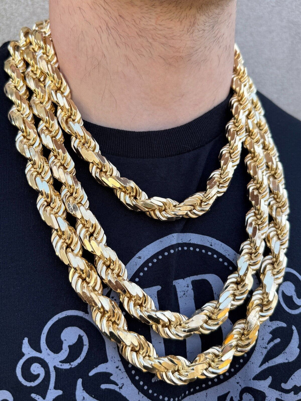 Real 14.5mm Thick Men's Rope Chain Dookie Necklace 14k Gold Plated 925 Silver Imported from eBay HarlemBling