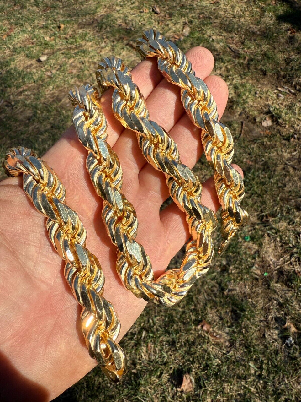 Real 14.5mm Thick Men's Rope Chain Dookie Necklace 14k Gold Plated 925 Silver Imported from eBay HarlemBling