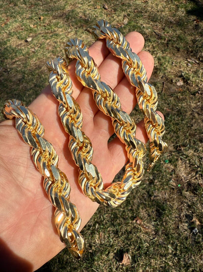 Real 14.5mm Thick Men's Rope Chain Dookie Necklace 14k Gold Plated 925 Silver Imported from eBay HarlemBling