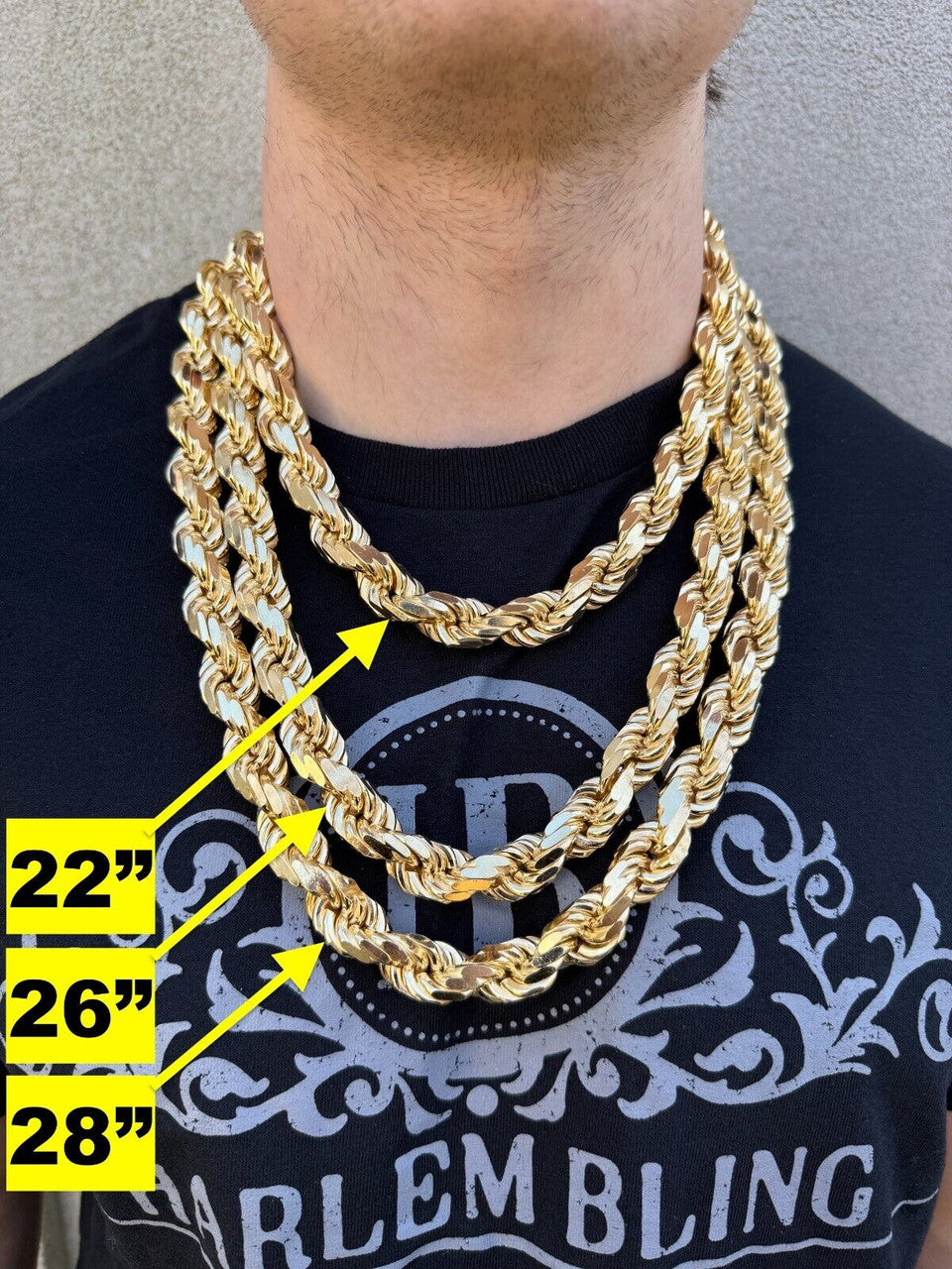 Real 14.5mm Thick Men's Rope Chain Dookie Necklace 14k Gold Plated 925 Silver Imported from eBay HarlemBling