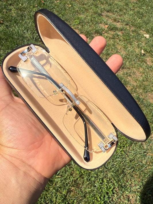 Real 925 Silver Big C VVS MOISSANITE Clear Sunglasses - Iced Buffs Glasses EVERYDAY ESSENTIALS HarlemBling