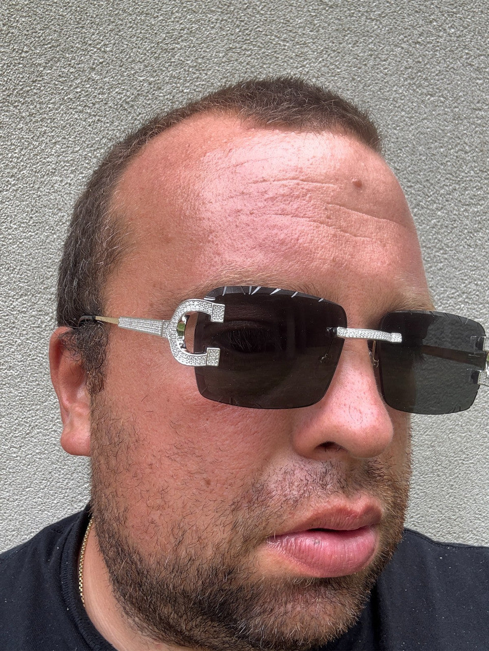 Real 925 Silver Big C VVS MOISSANITE Dark Black Sunglasses - Iced Buffs Glasses EVERYDAY ESSENTIALS HarlemBling