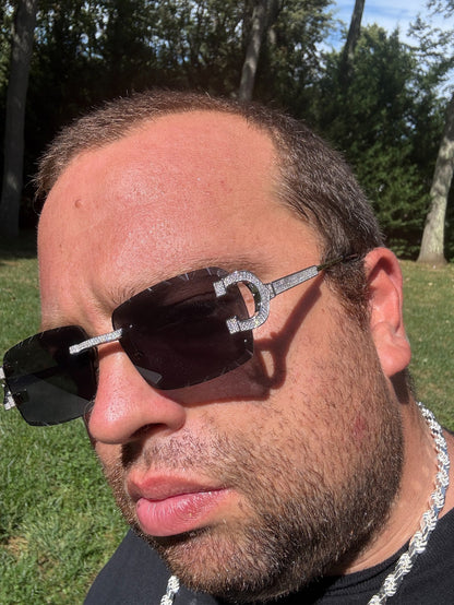 Real 925 Silver Big C VVS MOISSANITE Dark Black Sunglasses - Iced Buffs Glasses EVERYDAY ESSENTIALS HarlemBling