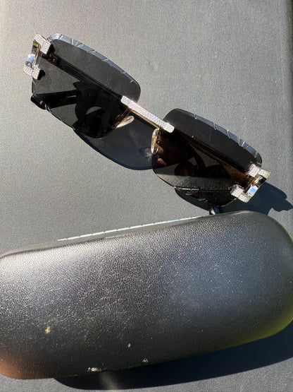 Real 925 Silver Big C VVS MOISSANITE Dark Black Sunglasses - Iced Buffs Glasses EVERYDAY ESSENTIALS HarlemBling