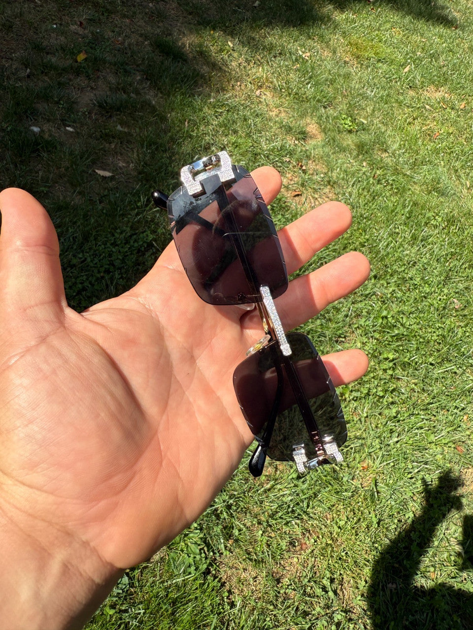 Real 925 Silver Big C VVS MOISSANITE Dark Black Sunglasses - Iced Buffs Glasses EVERYDAY ESSENTIALS HarlemBling