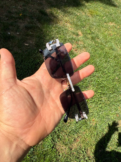 Real 925 Silver Big C VVS MOISSANITE Dark Black Sunglasses - Iced Buffs Glasses EVERYDAY ESSENTIALS HarlemBling