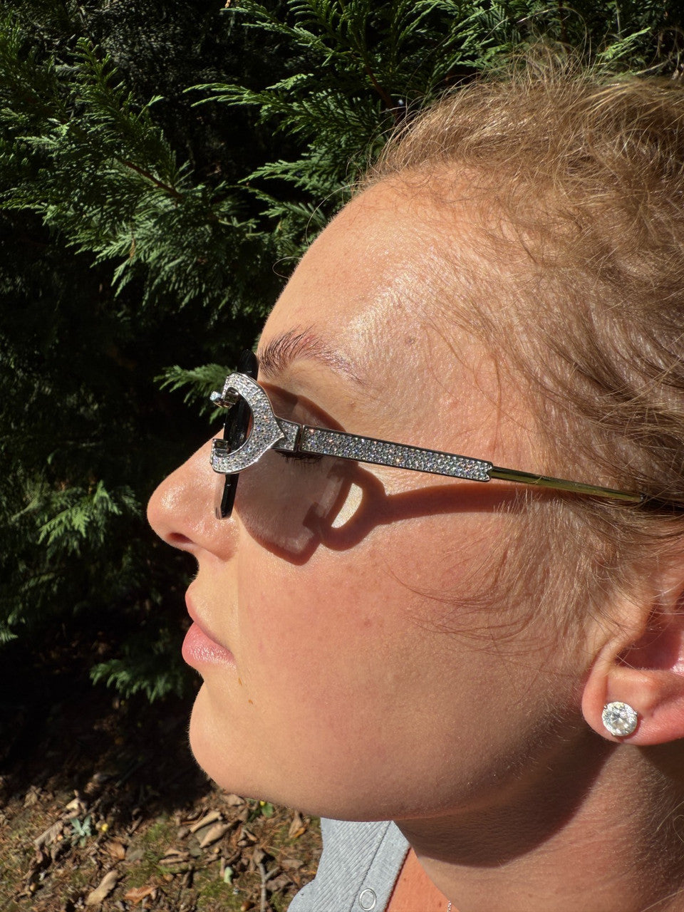 Real 925 Silver Big C VVS MOISSANITE Dark Black Sunglasses - Iced Buffs Glasses EVERYDAY ESSENTIALS HarlemBling