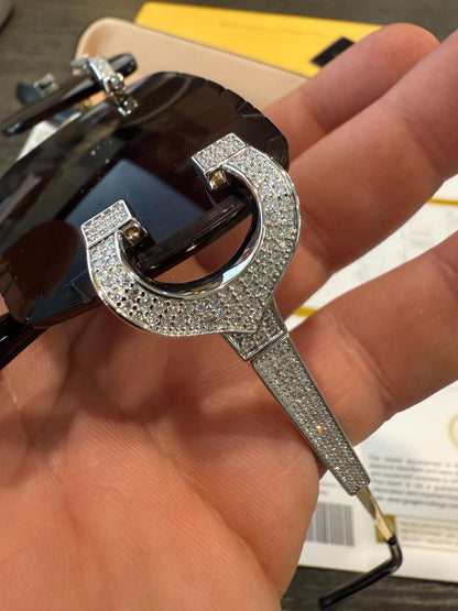 Real 925 Silver Big C VVS MOISSANITE Dark Black Sunglasses - Iced Buffs Glasses EVERYDAY ESSENTIALS HarlemBling